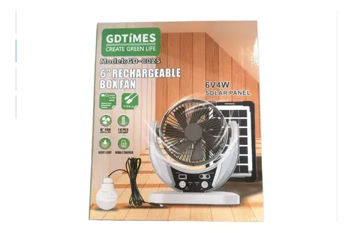Ventilador 6" Recargable con Panel Solar y 1 Bombillo